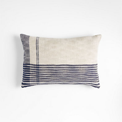 View Stilyagi 22"x15" Slubby Deep Indigo Plaid Pillow with Feather Insert details