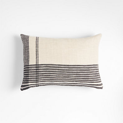 View Stilyagi 22"x15" Slubby Ink Black Plaid Pillow Cover details