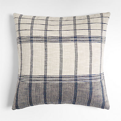 View Stilyagi 23" Slubby Deep Indigo Plaid Pillow Cover details