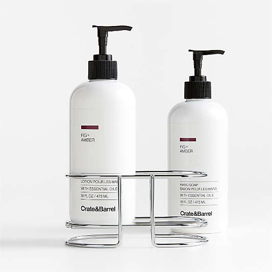 Fig + Amber Hand Soap & Lotion 3-Piece Set with Polished Stainless Steel Caddy