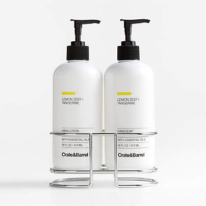 Lemon + Tangerine Hand Soap and Lotion Set with Stainless Steel Caddy