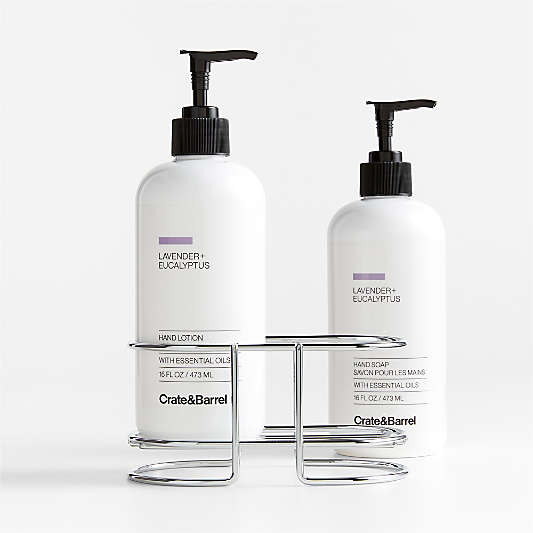 Lavender + Eucalyptus Hand Soap & Lotion 3-Piece Set with Polished Stainless Steel Caddy