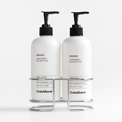 View Lavender + Eucalyptus Hand Soap and Lotion Set with Stainless Steel Caddy details