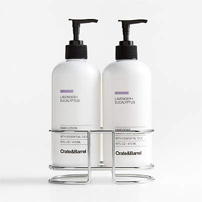 Lavender + Eucalyptus Hand Soap and Lotion Set with Stainless Steel Caddy