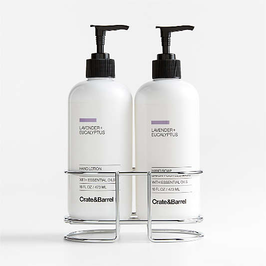 Lavender + Eucalyptus Hand Soap and Lotion Set with Stainless Steel Caddy