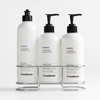 View Lavender + Eucalyptus Hand Soap, Lotion and Dish Soap Set with Stainless Steel Caddy details