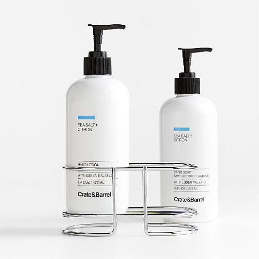 Sea Salt + Citron Hand Soap & Lotion 3-Piece Set with Polished Stainless Steel Caddy