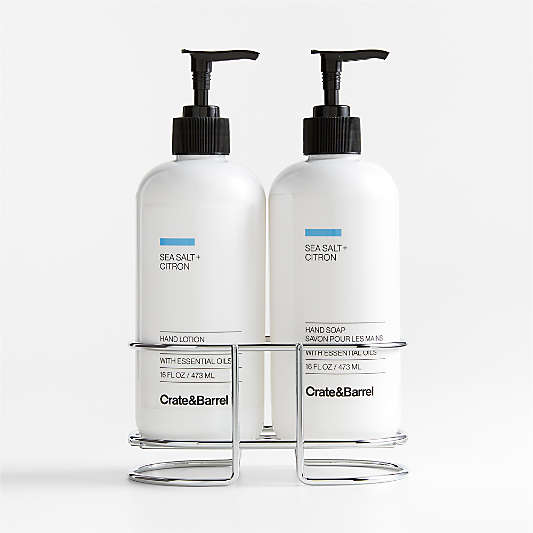 Sea Salt + Citron Hand Soap and Lotion Set with Stainless Steel Caddy