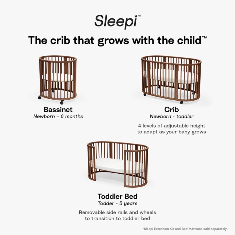 Stokke ® Sleepi®™ Warm Brown Wood Convertible Mini Crib with Mattress - image 7 of 8