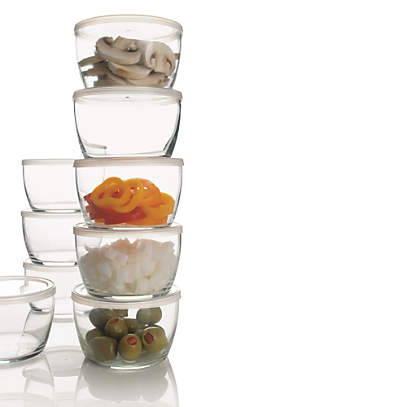 Crystal Clear Glass Food Storage Containers Set of 6, Small Round Condiment  Serving Bowls with Lids, 7.2 oz 