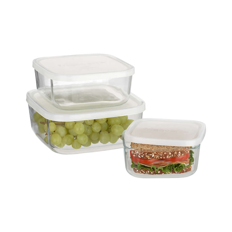 Bormioli Rocco Frigoverre Square Glass Food-Storage Containers with Lids,  Set of 3, Clear
