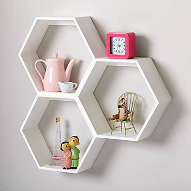 View Honeycomb White Wood Hexagon Shelf details