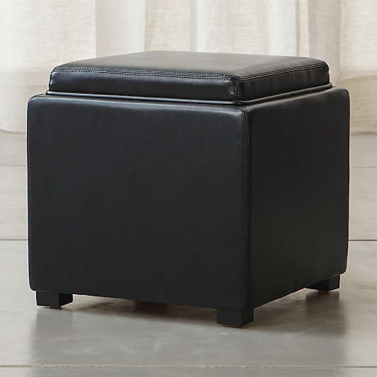 Stow Onyx 17" Leather Storage Ottoman