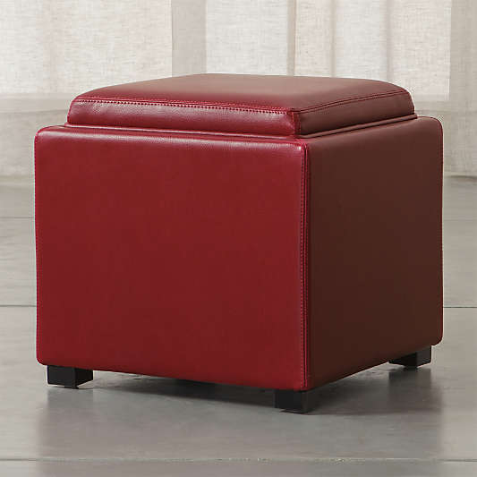 Stow Red 17" Leather Storage Ottoman