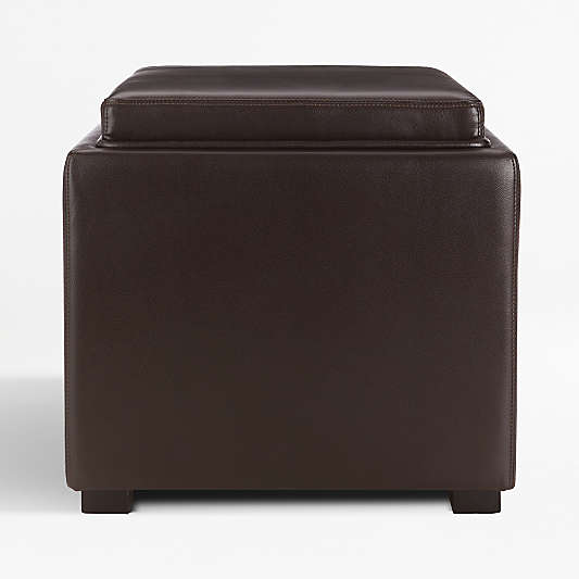 Stow Chocolate 17" Leather Storage Ottoman