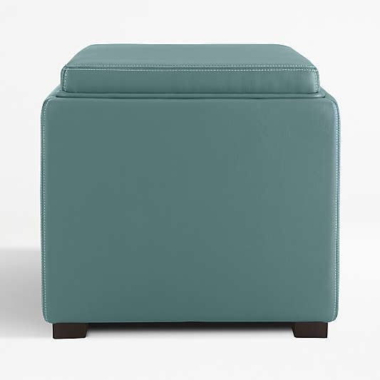 Stow Ocean 17" Leather Storage Ottoman