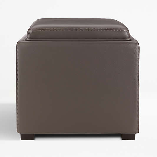 Stow Smoke 17" Leather Storage Ottoman