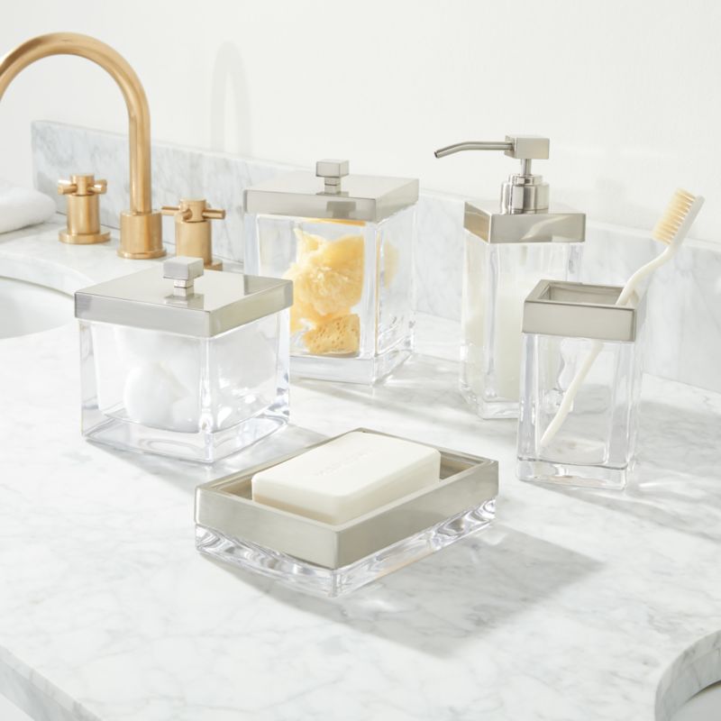 Stretten Nickel Trim Glass Bath, Glass Bathroom Accessories