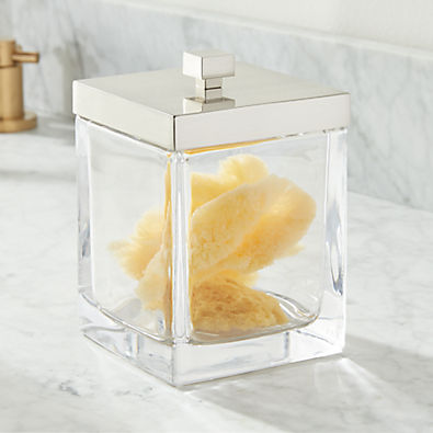 View Stretten Nickel Trim Large Glass Bathroom Canister details