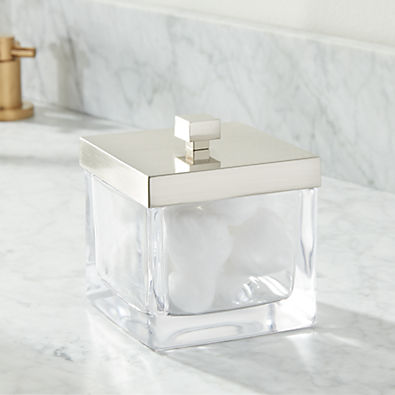 View Stretten Nickel Trim Small Glass Bathroom Canister details