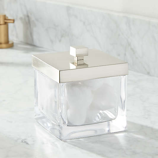 Stretten Nickel Trim Small Glass Bathroom Canister