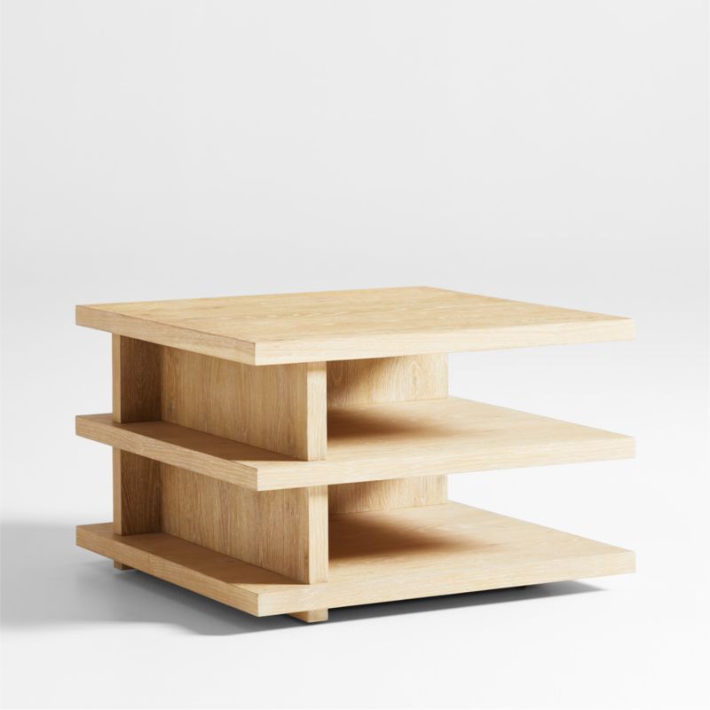 Stria Oversized Natural Oak Wood Square End Table with Tiered Shelves - image 4 of 9