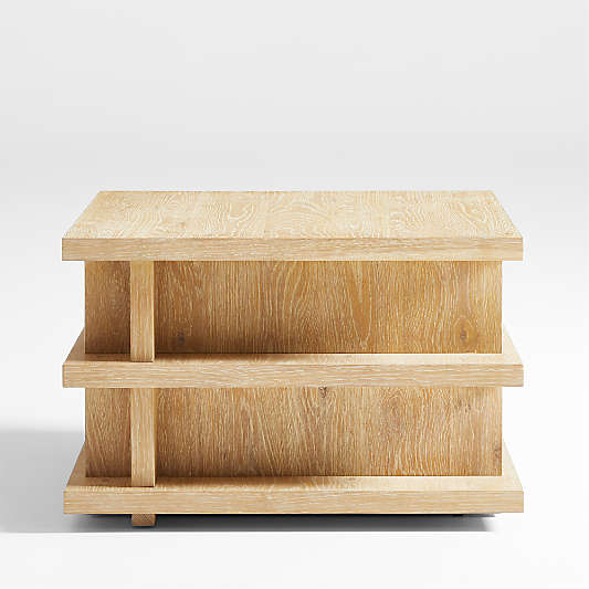 Stria Oversized Natural Oak Wood Square End Table with Tiered Shelves