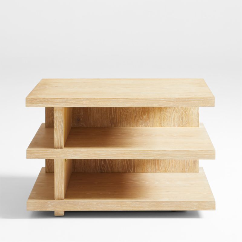 Stria Oversized Natural Oak Wood Square End Table with Tiered Shelves - image 0 of 9