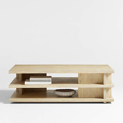 Keane Weathered Natural Wood 45" Square Storage Coffee Table + Reviews | Crate & Barrel