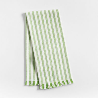 View Green Striped Dish Towel with Fringe details
