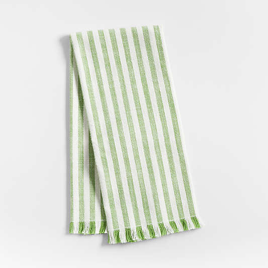 Green Striped Dish Towel with Fringe