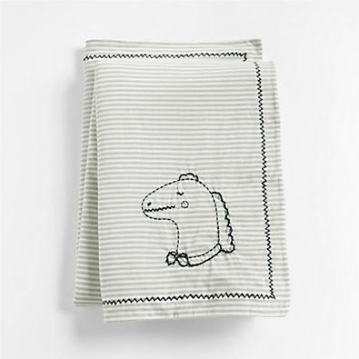 View Green Stripe Organic Cotton Heathered Jersey Baby Stroller Blanket details