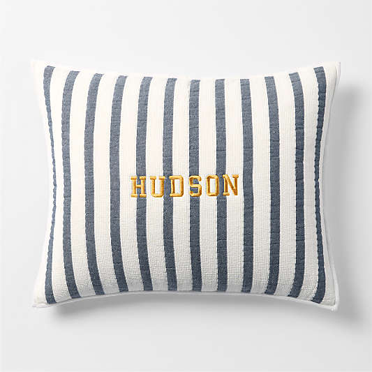 Navy Blue Stripe Waffle Weave Organic Cotton Kids Pillow Sham