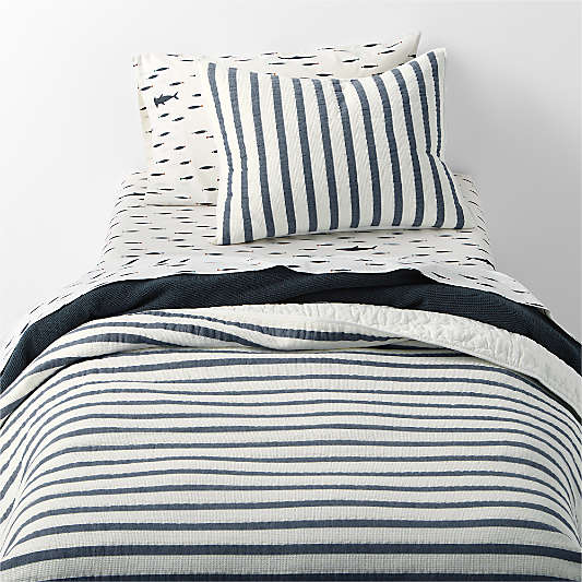 Navy Blue Stripe Waffle Weave Organic Kids Quilt