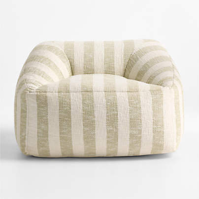 Moss Green Striped Organic Cotton Kids Lounge Chair