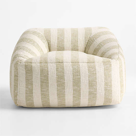 Moss Green Striped Organic Cotton Kids Lounge Chair