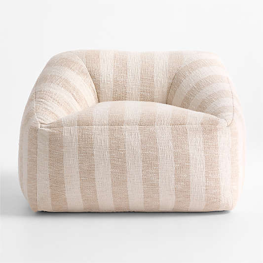 Charlie Stone Tan Striped Organic Cotton Kids Lounge Chair
