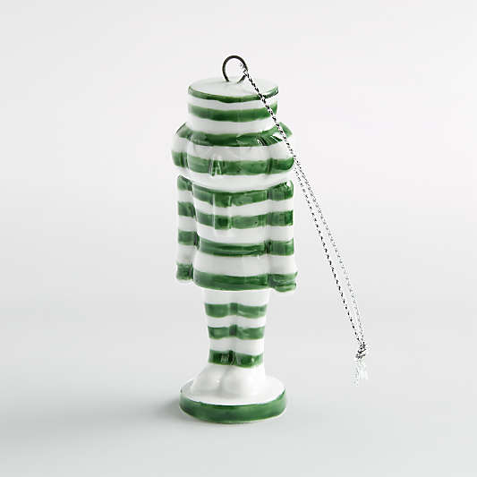 Green/White Striped Nutcracker Christmas Ornament