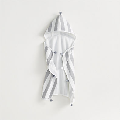 View Slate Striped Organic Turkish Hooded Baby Towel with Tassels details