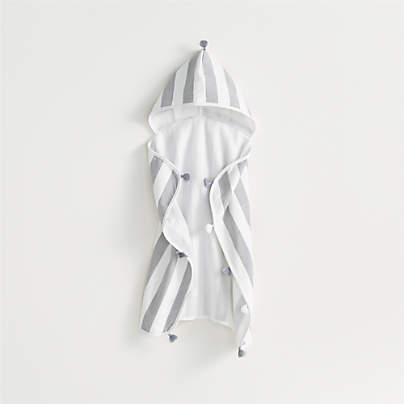 Slate Striped Organic Turkish Hooded Baby Towel with Tassels