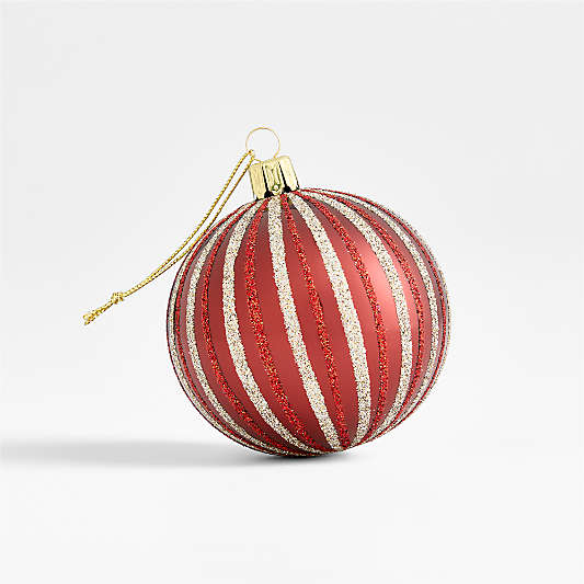 European Striped Red & Gold Glitter Ball Christmas Tree Ornament