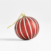 Striped Red & Gold Glitter Ball Christmas Tree Ornament