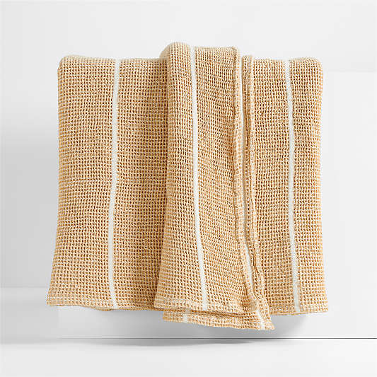 Organic Cotton 80"x80" Fawn Brown Striped Waffle Oversized Throw Blanket