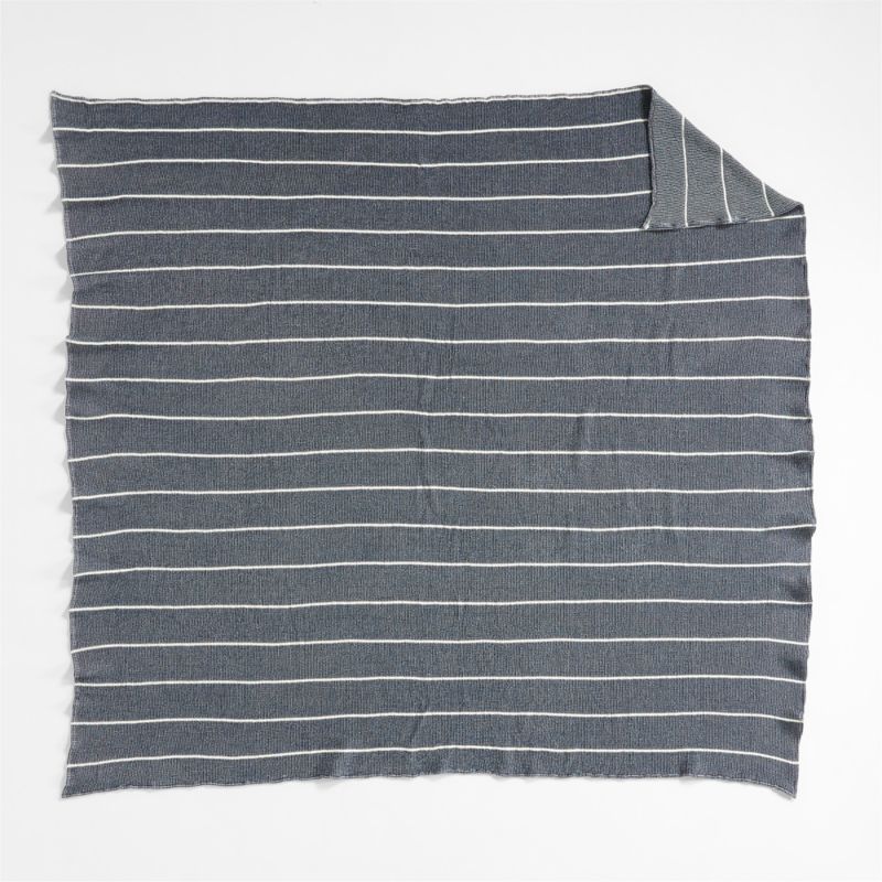 Organic Cotton 80"x80" Deep Indigo Striped Waffle Oversized Throw Blanket