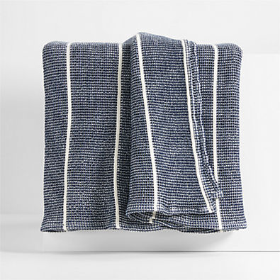 View Organic Cotton 80"x80" Deep Indigo Striped Waffle Oversized Throw Blanket details