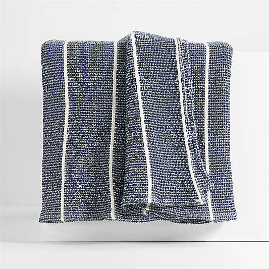 Organic Cotton 80"x80" Deep Indigo Striped Waffle Oversized Throw Blanket