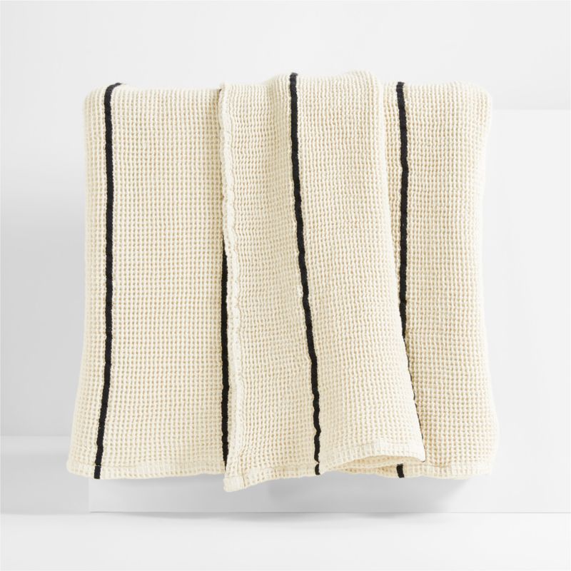 Organic Cotton 80"x80" Pampas Ivory Striped Waffle Oversized Throw Blanket - image 0 of 6