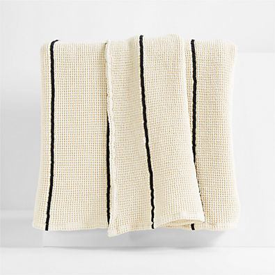 View Organic Cotton 80"x80" Pampas Ivory Striped Waffle Oversized Throw Blanket details