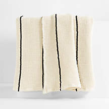 Organic Cotton 80"x80" Pampas Ivory Striped Waffle Oversized Throw ...