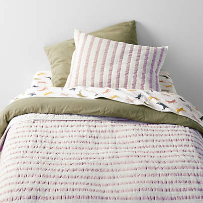 Classic Mauve Striped Waffle Weave Organic Cotton Kids Twin Quilt